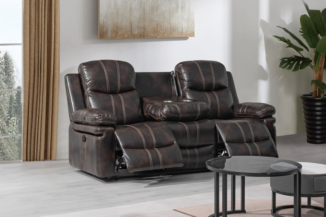 KELLEN  SOFA W/DUAL RECLINER & DROP DOWN  TRAY-BROWN