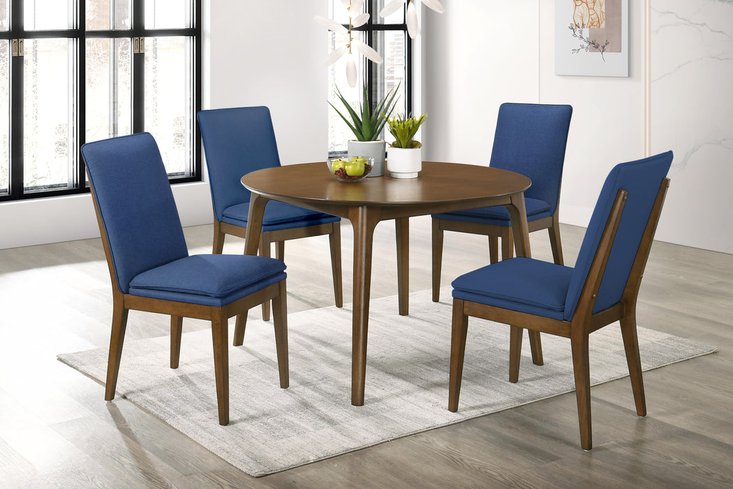 MAGGIE ROUND DINING TABLE / 4 BLUE CHAIRS