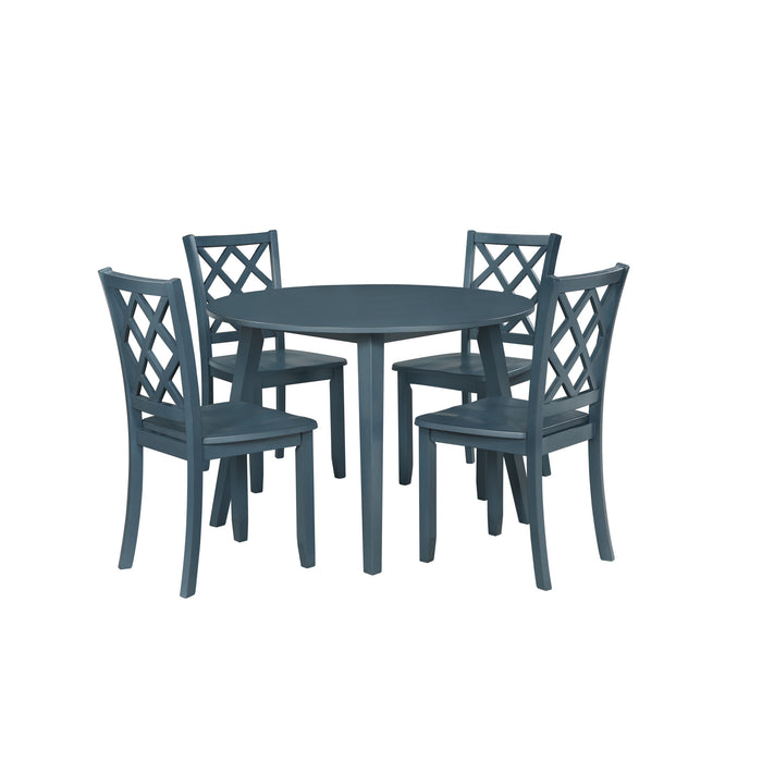 TRELLIS 5 PC ROUND DINING SET, TABLE & 4 CHAIRS -  BLUE