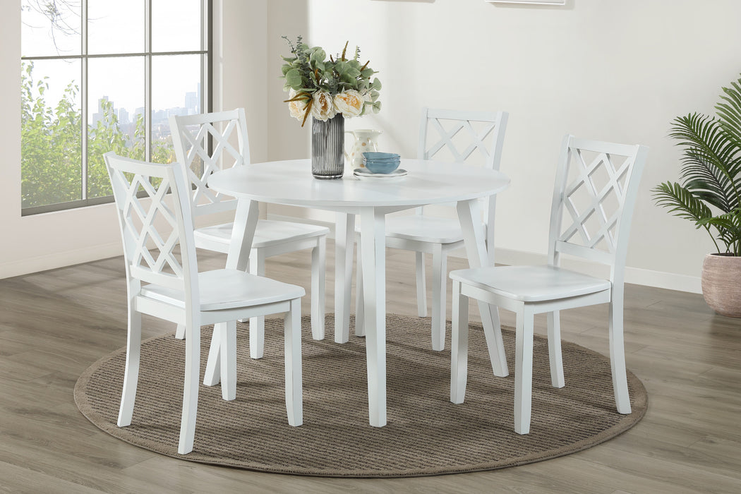 TRELLIS 5 PC ROUND DINING SET, TABLE & 4 CHAIRS -  WHITE