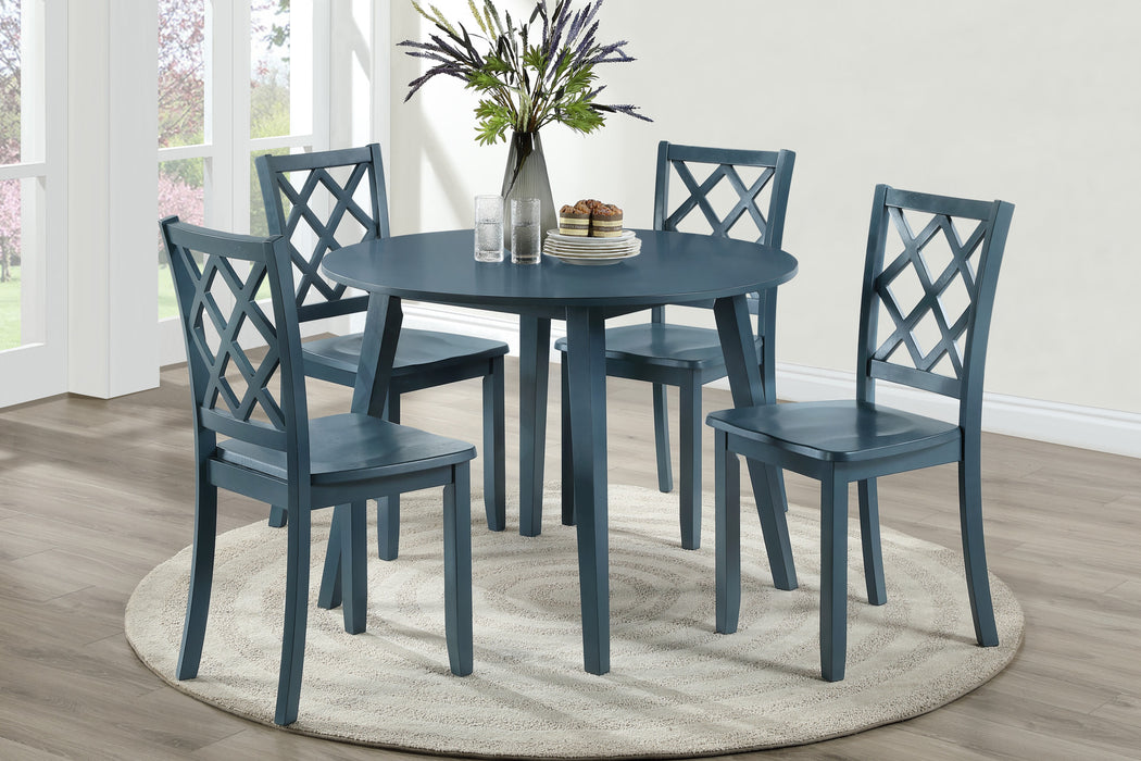 TRELLIS 5 PC ROUND DINING SET, TABLE & 4 CHAIRS -  BLUE