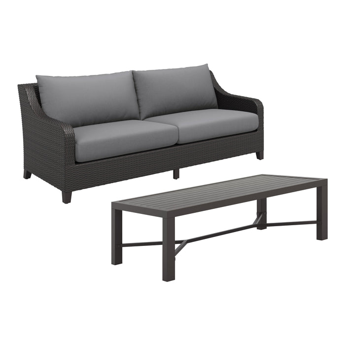 SKYE 2 PC SOFA AND SLAT TOP COFFEE TABLE SET-GRAY