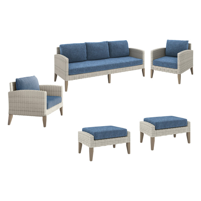 CAREZZA 5 PC SET - SOFA, 2 CLUB CHAIRS, 2 STOOLS-DARK BLUE