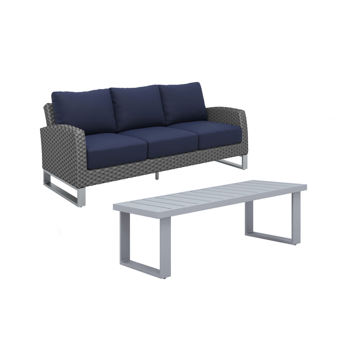 FIJI 2 PC SOFA AND SLAT TOP COFFEE TABLE SET-BLUE