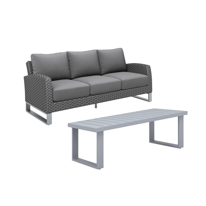 FIJI 2 PC SOFA AND SLAT TOP COFFEE TABLE SET-GRAY