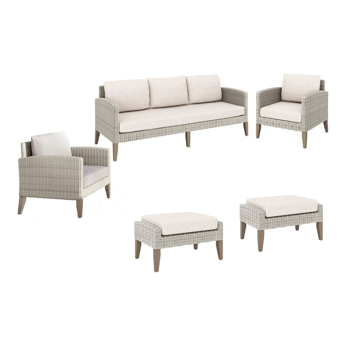 CAREZZA 5 PC SET - SOFA, 2 CLUB CHAIRS, 2 STOOLS- TAUPE