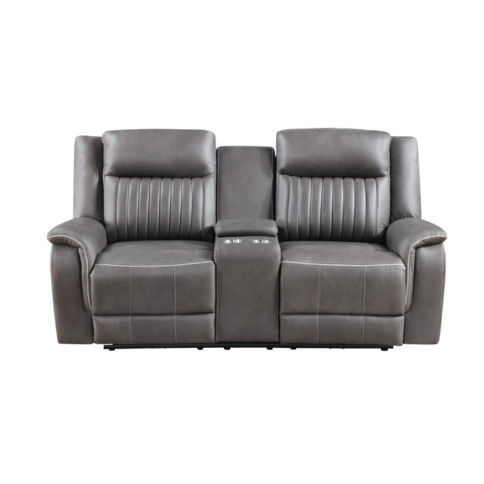 ENZO  CONSOLE LOVESEAT W/ DUAL RECLINERS--GRAY