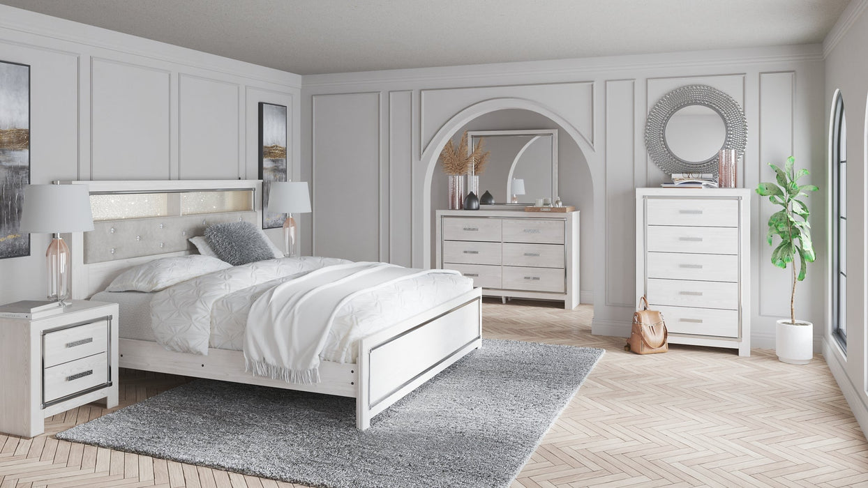 Altyra King Bookcase Headboard with Mirrored Dresser and Chest JR Furniture Store