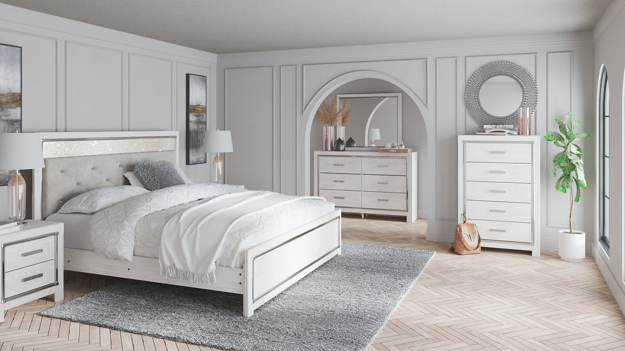 Altyra King Panel Bed with Mirrored Dresser, Chest and Nightstand JR Furniture Store