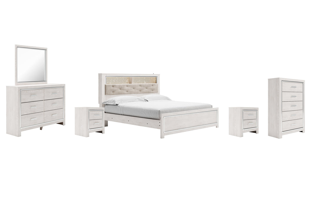 Altyra King Panel Bookcase Bed with Mirrored Dresser, Chest and 2 Nightstands JR Furniture Store