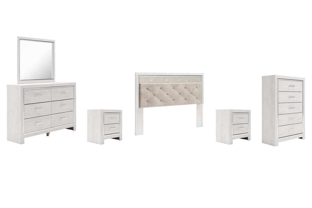 Altyra King Panel Headboard with Mirrored Dresser, Chest and 2 Nightstands JR Furniture Store