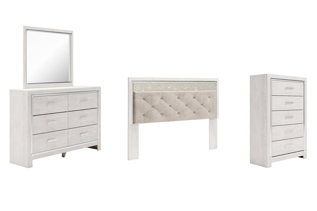 Altyra King Panel Headboard with Mirrored Dresser and Chest JR Furniture Store