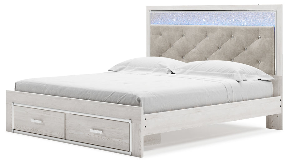 Altyra King Upholstered Storage Bed with Mirrored Dresser and Nightstand JR Furniture Store