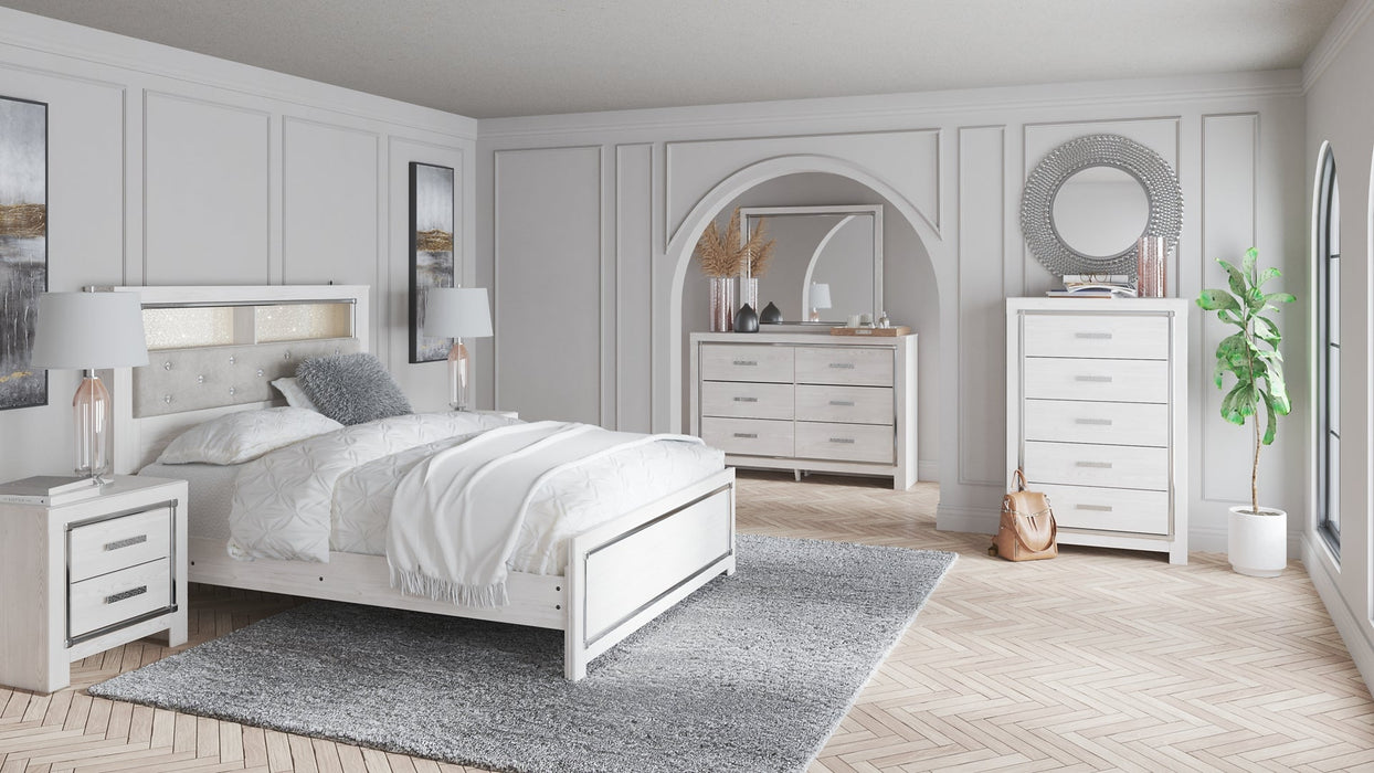 Altyra Queen Bookcase Headboard with Mirrored Dresser, Chest and 2 Nightstands JR Furniture Store