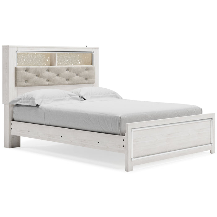 Altyra Queen Panel Bookcase Bed with Mirrored Dresser and 2 Nightstands JR Furniture Store