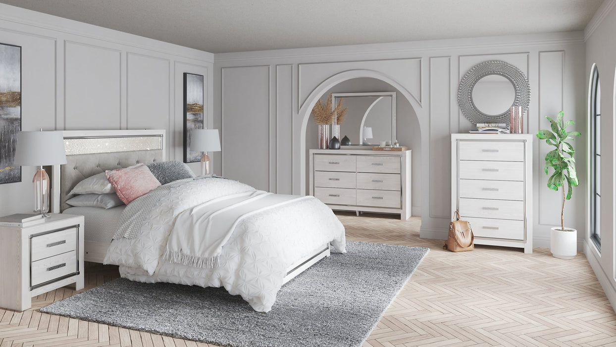 Altyra Queen Panel Headboard with Mirrored Dresser, Chest and 2 Nightstands JR Furniture Store