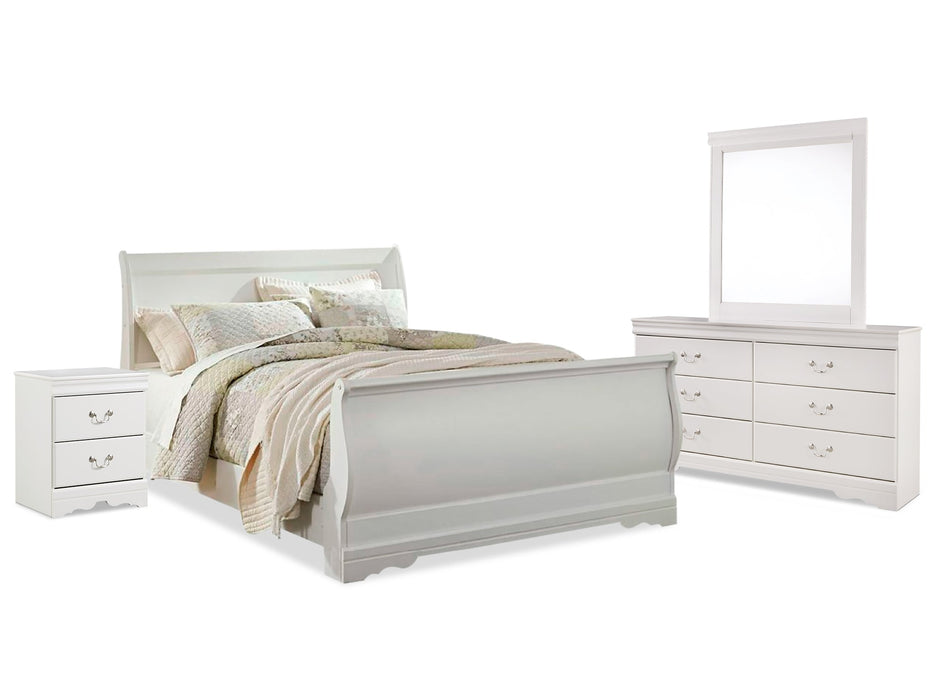 Anarasia Queen Sleigh Bed with Mirrored Dresser and Nightstand JR Furniture Store