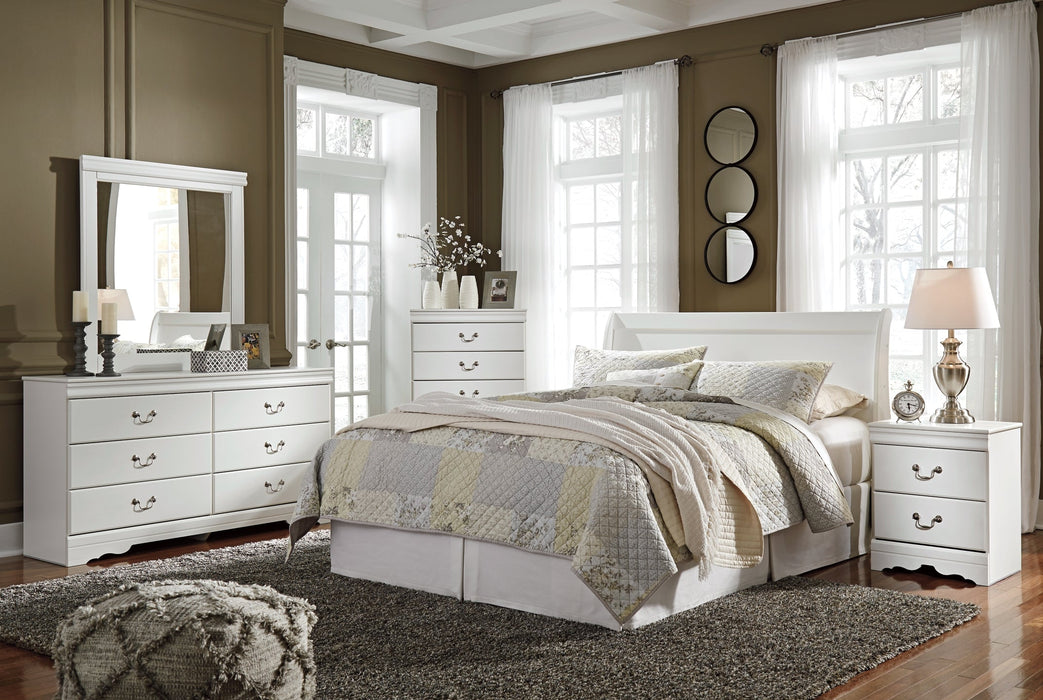 Anarasia Queen Sleigh Headboard with Mirrored Dresser and Chest JR Furniture Store