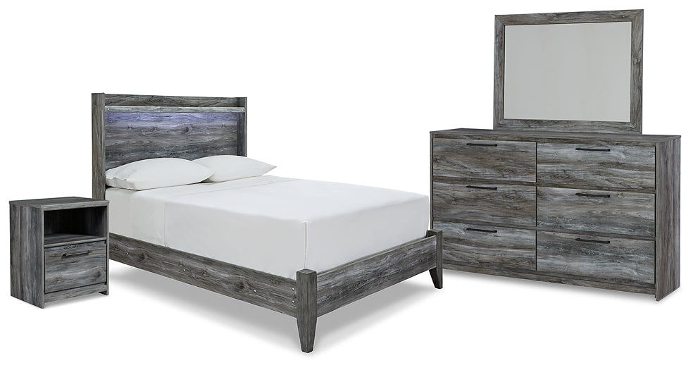 Baystorm Full Panel Bed with Mirrored Dresser and Nightstand JR Furniture Store