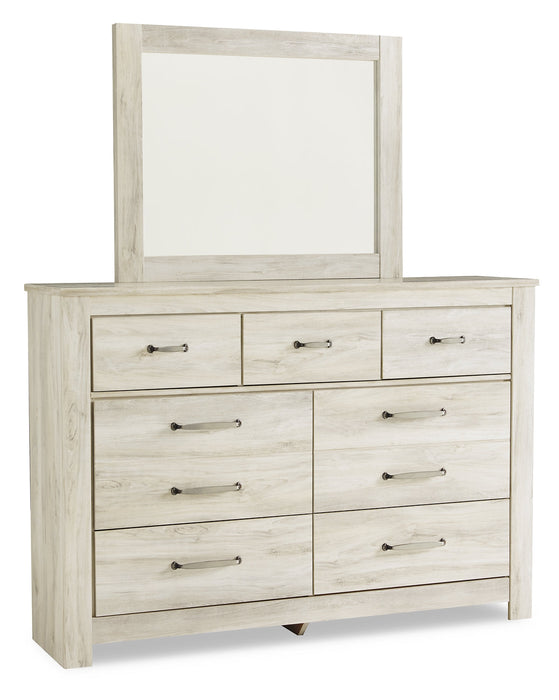 Bellaby Queen Crossbuck Panel Bed with Mirrored Dresser, Chest and 2 Nightstands JR Furniture Store