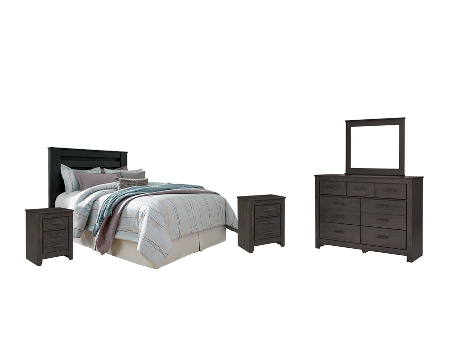 Brinxton King/California King Panel Headboard with Mirrored Dresser and 2 Nightstands JR Furniture Store