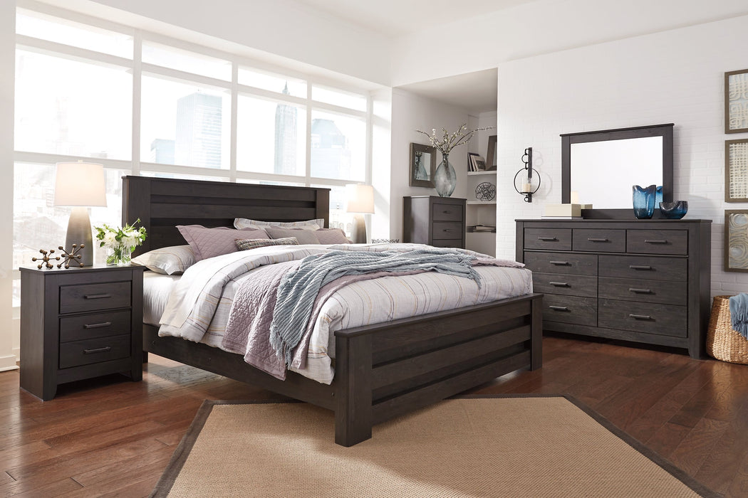 Brinxton King Panel Bed with Mirrored Dresser, Chest and Nightstand JR Furniture Store