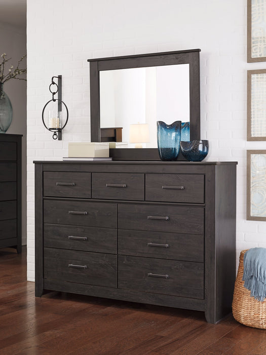 Brinxton Queen Panel Bed with Mirrored Dresser, Chest and 2 Nightstands JR Furniture Store