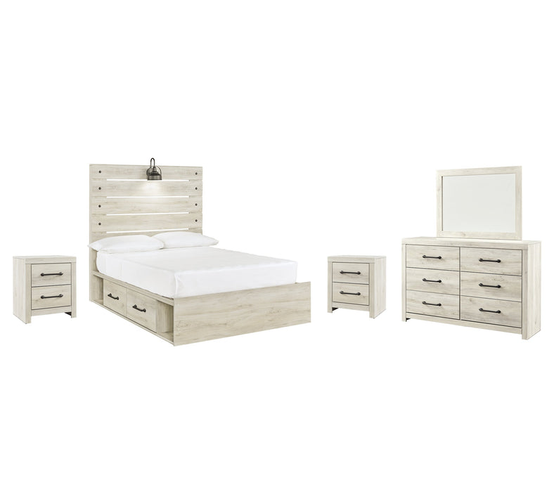 Cambeck Full Panel Bed with 4 Storage Drawers with Mirrored Dresser and 2 Nightstands JR Furniture Store