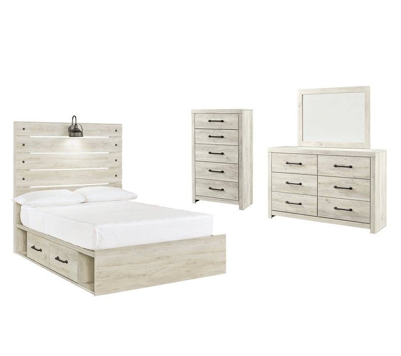 Cambeck Full Panel Bed with 4 Storage Drawers with Mirrored Dresser and Chest JR Furniture Store