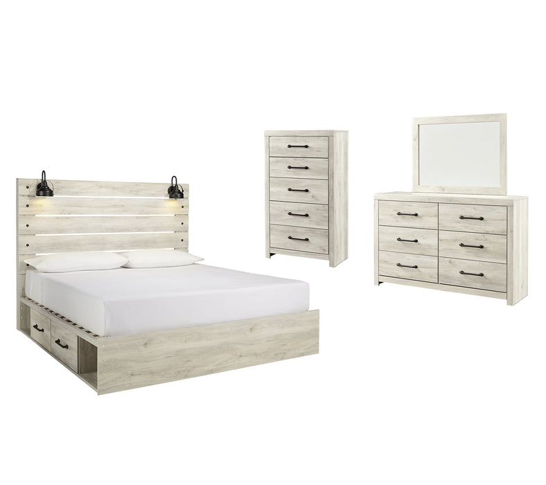 Cambeck King Panel Bed with 2 Storage Drawers with Mirrored Dresser, Chest and Nightstand JR Furniture Store