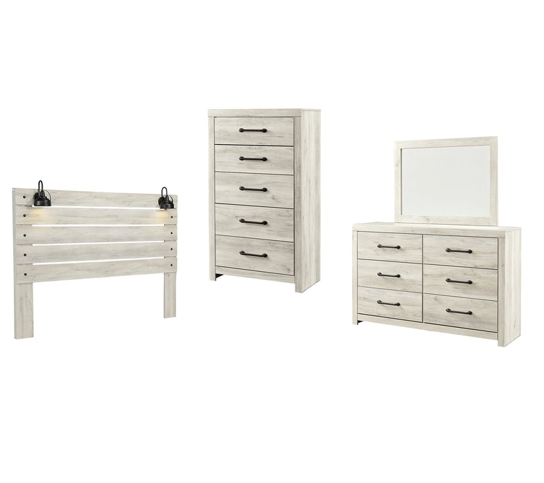 Cambeck King Panel Headboard with Mirrored Dresser and Chest JR Furniture Store