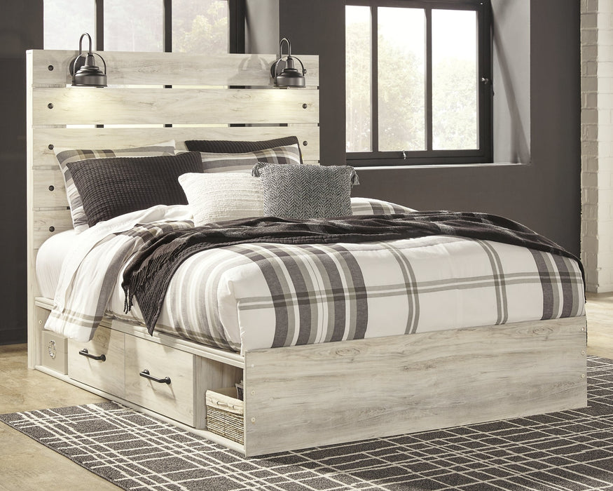 Cambeck Queen Panel Bed with 2 Storage Drawers with Mirrored Dresser and Nightstand JR Furniture Store