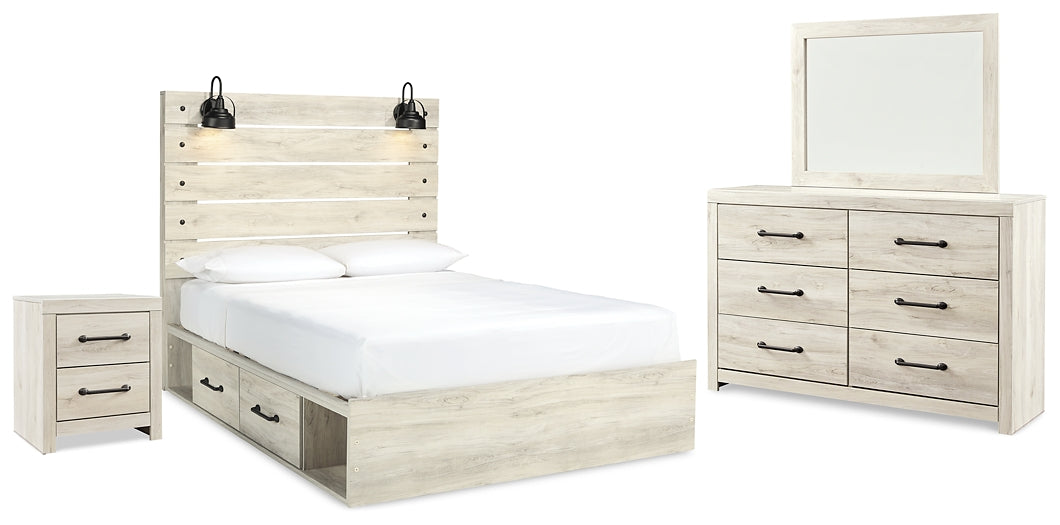 Cambeck Queen Panel Bed with 2 Storage Drawers with Mirrored Dresser and Nightstand JR Furniture Store