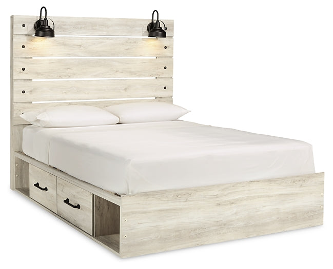 Cambeck Queen Panel Bed with 4 Storage Drawers with Mirrored Dresser, Chest and 2 Nightstands JR Furniture Store