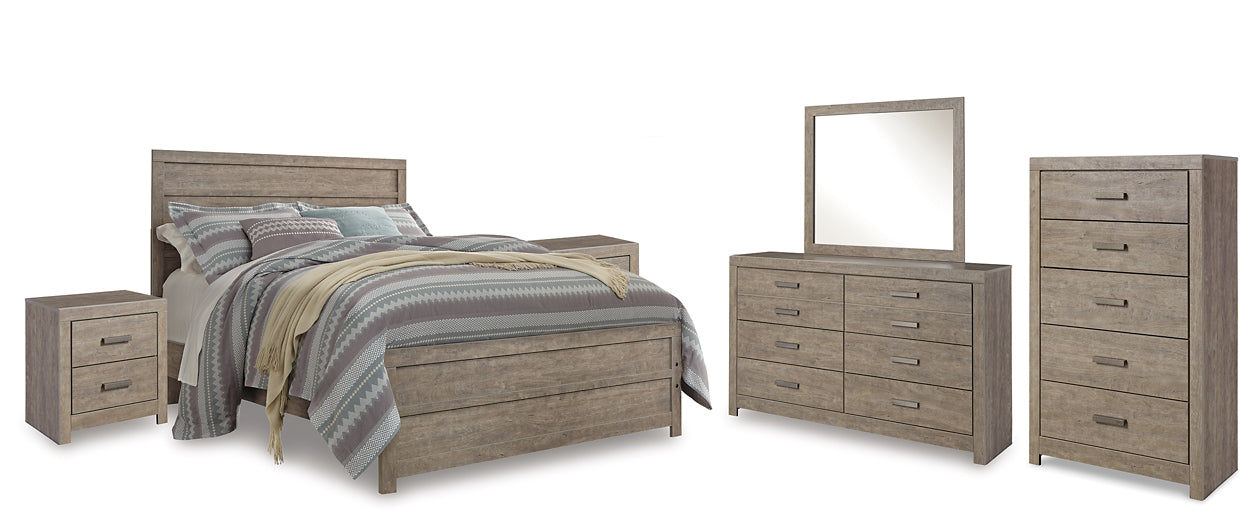 Culverbach Queen Panel Bed with Mirrored Dresser, Chest and 2 Nightstands JR Furniture Store