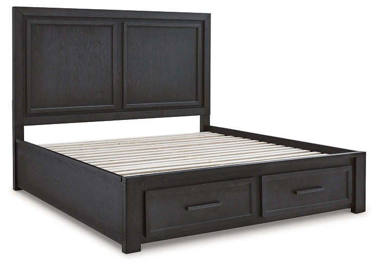 Foyland King Panel Storage Bed with Mirrored Dresser and 2 Nightstands JR Furniture Store