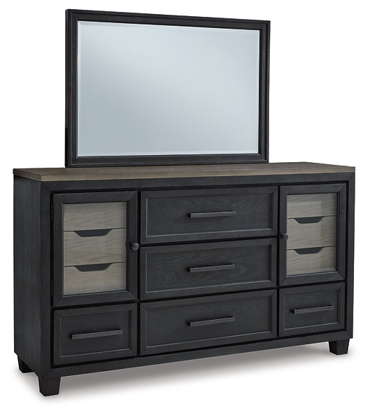 Foyland King Panel Storage Bed with Mirrored Dresser and Chest JR Furniture Store