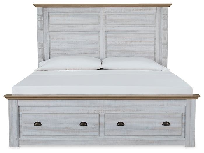 Haven Bay King Panel Storage Bed with Mirrored Dresser, Chest and Nightstand JR Furniture Store