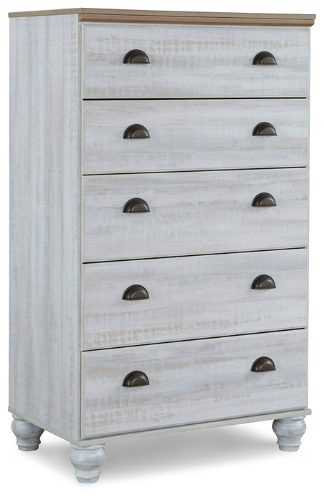 Haven Bay King Panel Storage Bed with Mirrored Dresser, Chest and Nightstand JR Furniture Store