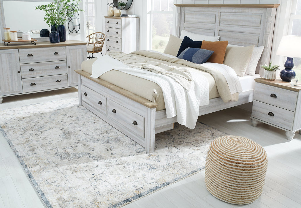 Haven Bay King Panel Storage Bed with Mirrored Dresser, Chest and Nightstand JR Furniture Store