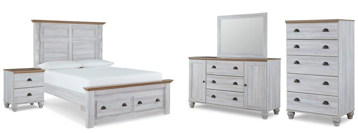 Haven Bay Queen Panel Storage Bed with Mirrored Dresser, Chest and Nightstand JR Furniture Store