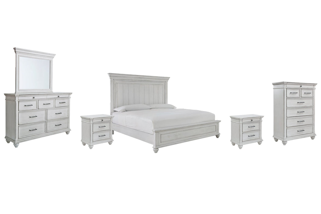 Kanwyn King Panel Bed with Mirrored Dresser, Chest and 2 Nightstands JR Furniture Storefurniture, home furniture, home decor