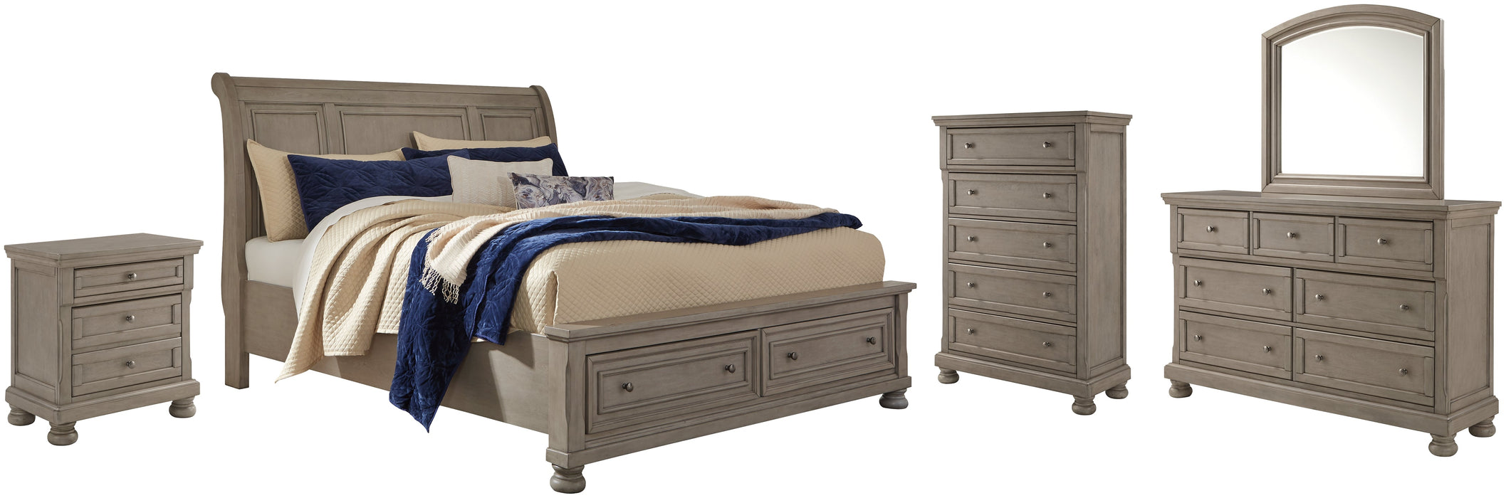 Lettner California King Sleigh Bed with Mirrored Dresser, Chest and Nightstand JR Furniture Storefurniture, home furniture, home decor