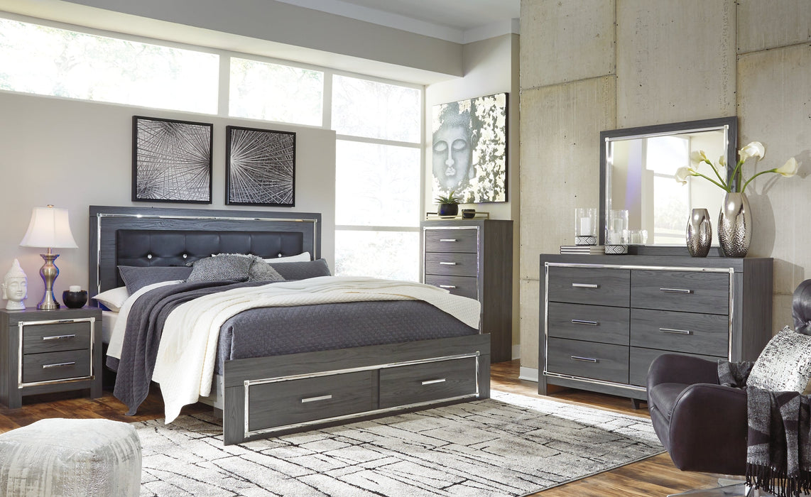 Lodanna King Panel Bed with 2 Storage Drawers with Mirrored Dresser and 2 Nightstands JR Furniture Storefurniture, home furniture, home decor